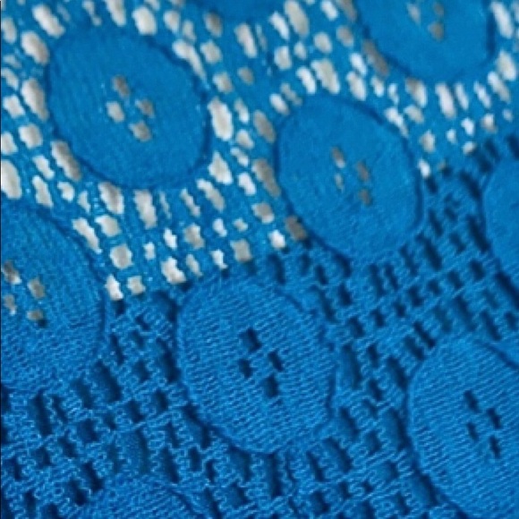 Anthro Lilka Crochet Lace Cutout Panel Bright Blue A-Line Swing Dress w/Pockets - Picture 6 of 11